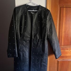 Pamela McCoy Black Studded Leather Jacket Hook Closure Perforated Size M